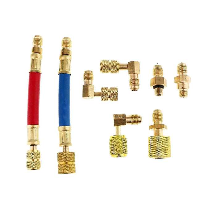 8pcs Car Air Conditioner Refrigeration Ct-138 Converting Adapter Hose Set Air Condition Filling Kit