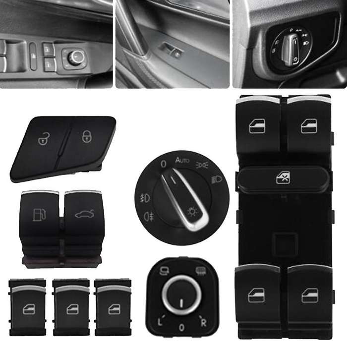 8Pcs Car Rearview Mirror Headlight Window Control Switch Knob Kit for B6 Golf 5ND 959 855