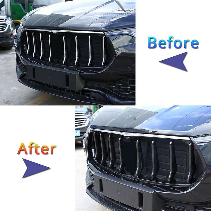 8Pcs Carbon Fiber Front Central Grill Grille Cover Molding Trim for 2016-2019