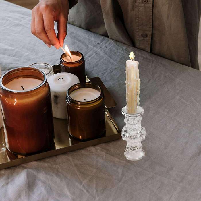 8pcs Glass Candle Holders Wedding Candlestick Fine Transparent Crystal Glass Candle Stand Dining