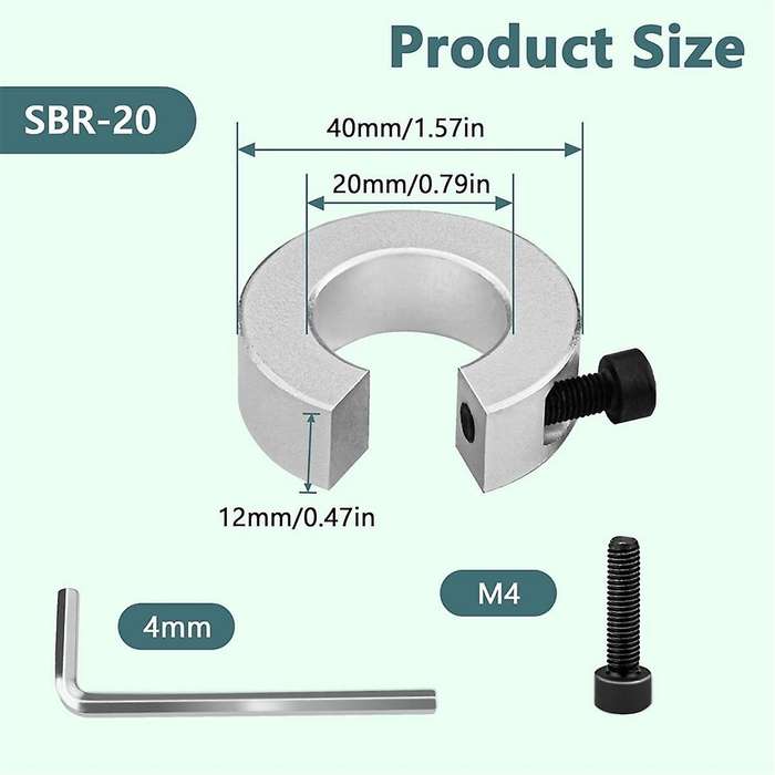 8Pcs SBR20 Linear Rail Stop Collars Aluminum Alloy Shaft Limit Fixing Rings with Wrench, Linear Rail