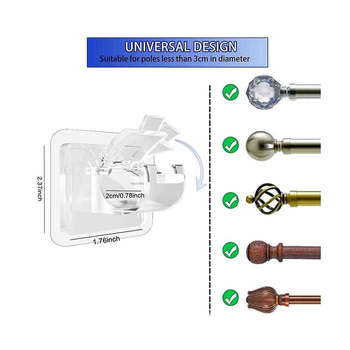 8PCS Self Adhesive Curtain Rod Bracket No Drill Curtain Rods Brackets Nail Free Adjustable Hooks Sto