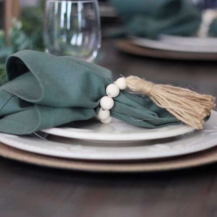 8pcs Tassels Wooden Bead Handmade Napkin Buckles Napkin Rings Farmhouse Natural White Wooden Beads