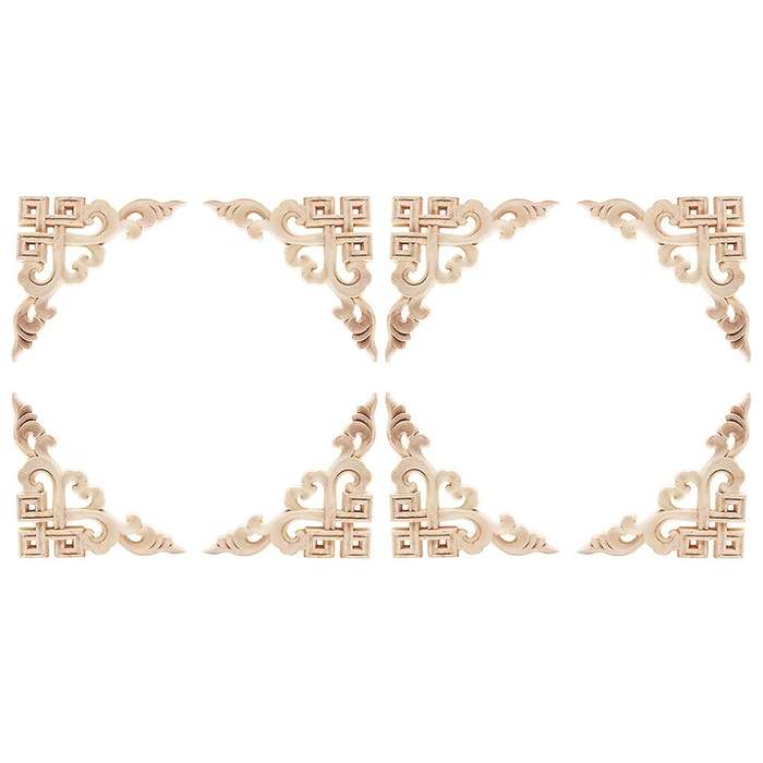 8PCS Unpainted Wooden Mouldings Decal European Wood Appliques for Furniture Cabinet New Flower Wood