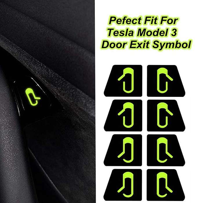 8pcs/set for Model 3 Car Door Open Exit Sticker Luminous Button Sticker Kit