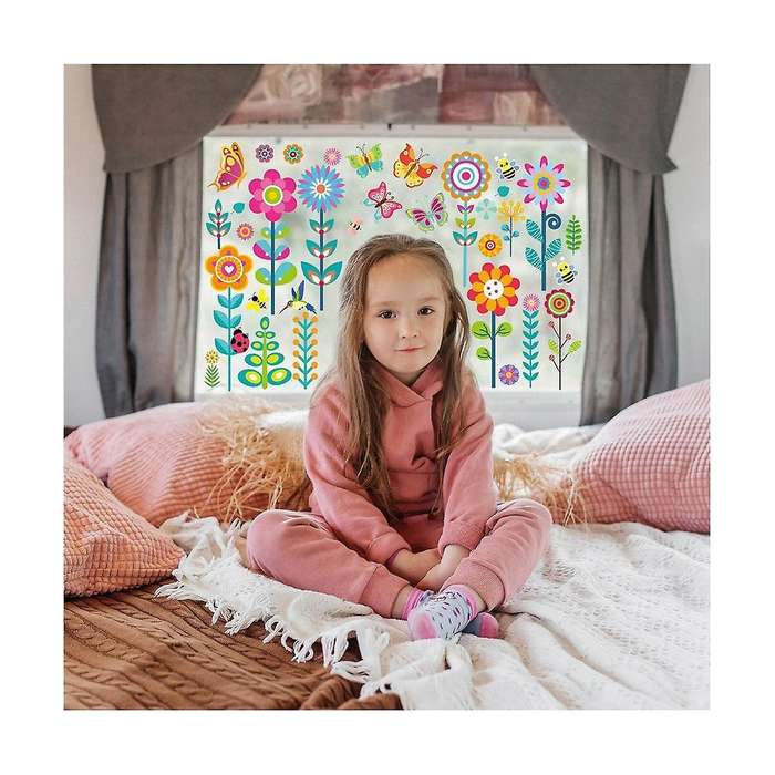 9 Flower Butterfly Window Stickers Room Children's Room Kindergarten Glass Decorative Window Sticke