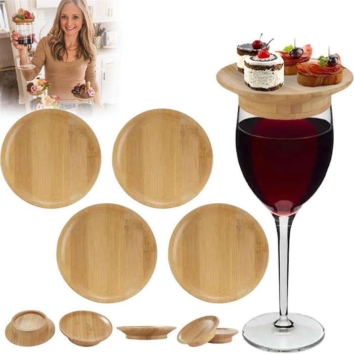 9 Pcs Wine Glass Charcuterie Topper, Charcuterie Wine Glass Topper, Bamboo Wine Glass Topper Wine Gl