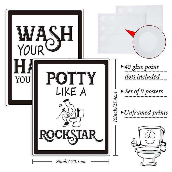 9 Pieces Bathroom Wall Art Wall Decor, Funny Vintage Bathroom Sign Bathroom Posters for Wall Restroo