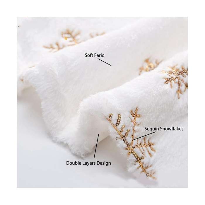 90cm Christmas Trees Skirt Faux Fur Carpet Snowflake White Plush Mat for Home Xmas Tree New Year Dec