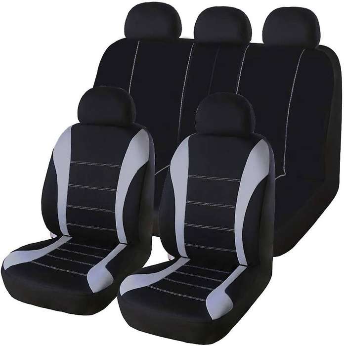 9PCS Automobiles Seat Covers Front Car Seat Covers Front Ready Sport Bucket Seat Cover(Black + Grey)