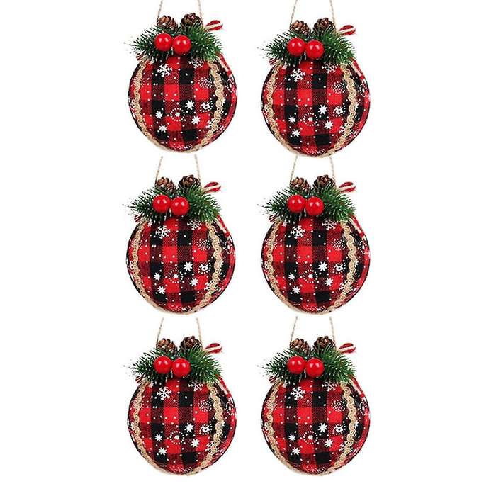 9PCS Christmas Ball Ornaments 3.15Inch Christmas Check Fabric Wrapped Balls Pendants for Christmas D