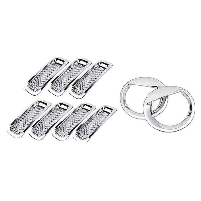 9Pcs Chrome Front Grille Mesh Trim+Head Light Cover Trim for Patriot 2011-2017