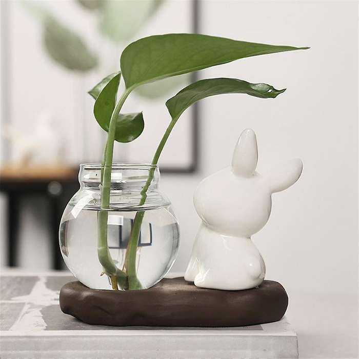A Cartoon Cute Rabbit Hydroponic Flower Vase Transparent Glass Flower Arrangement Plant Pots Plants