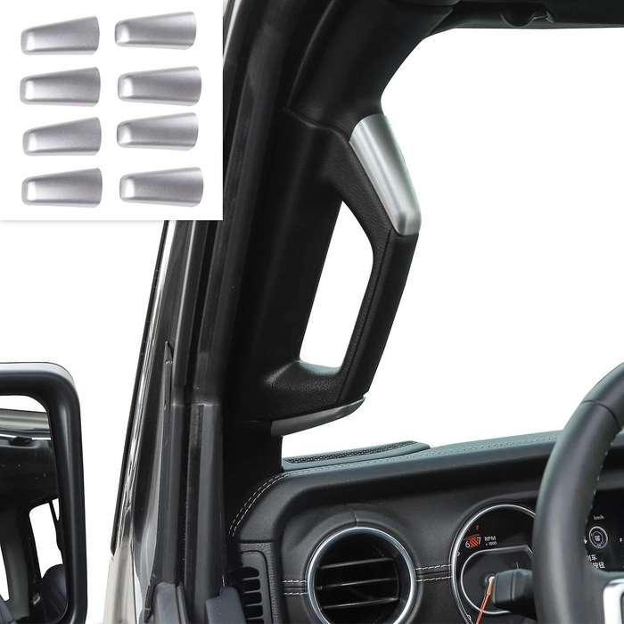 A&B Pillar Grab Handles Decoration ABS Trim Cover for 2018-2020 JL 4 Door Silver Color 8 PCS