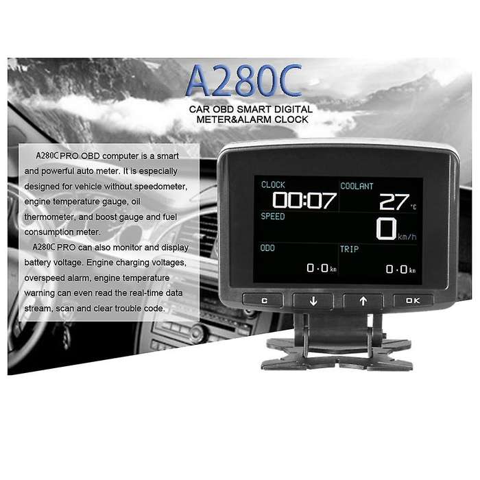 A208C Head-Up Display Smart Car OBD Hud Display Meter Speedometer Fuel Consumption Gauge Fault Code