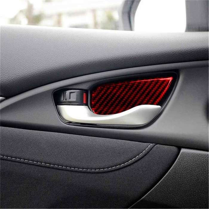 Abs Red Carbon Fiber Interior Door Handle Bowl Cover Trim Decor Sticker for 10th Gen 2016 2017 2018
