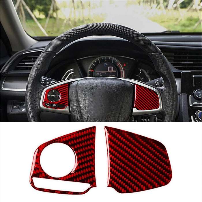 ABS Red Carbon Fiber Steering Wheel Button Switch Cover Trim Decor Sticker for 10Th Gen 2016 2017 20