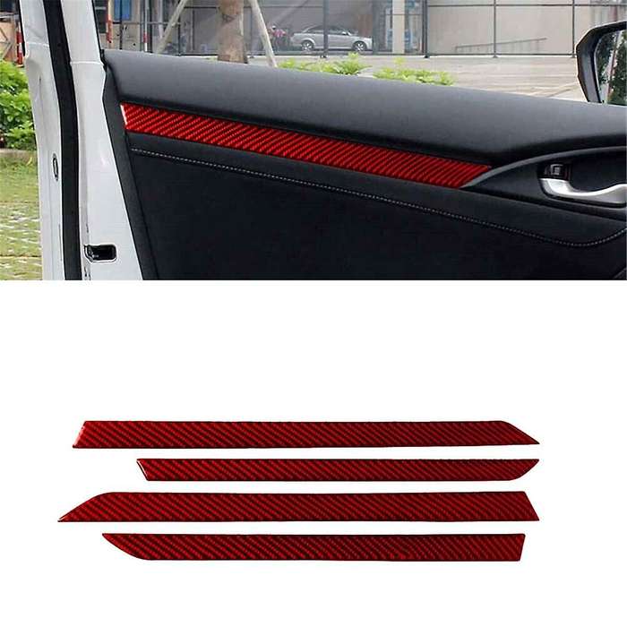 Abs Red Carbon Fiber Interior Door Decorative Strip Trim Decor Sticker for 10th Gen 2016 2017 2018 2
