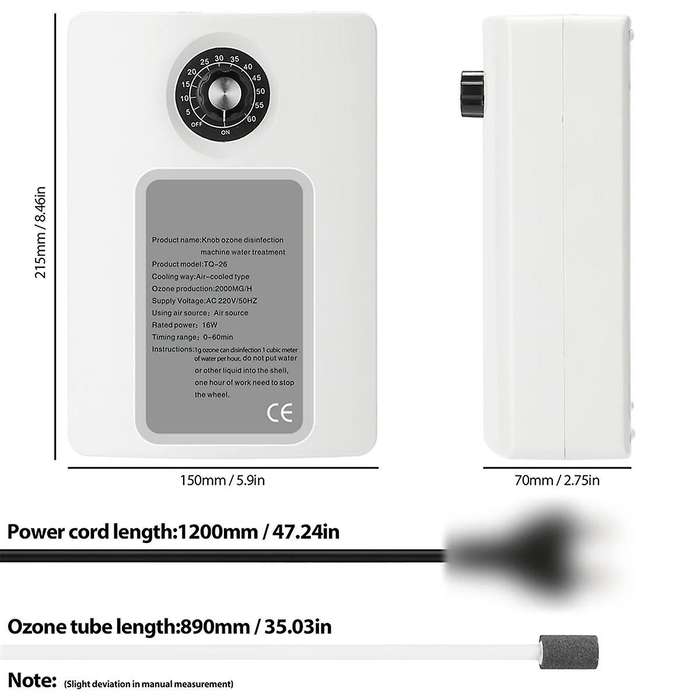 Active Ozone Generator Purifier 2000mg/h Air Freshening Water Fruit Vegetable Food Ozone Efficient I