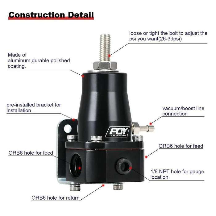 Adjustable 30-70 PSI EFI Fuel Pressure Regulator Kit W/ Oil Gauge AN6 Fittings