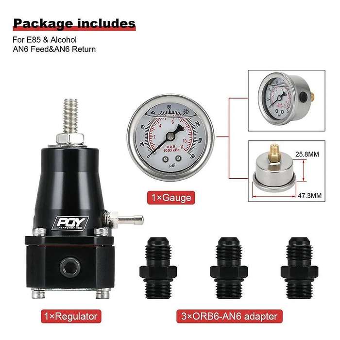 Adjustable 30-70 PSI EFI Fuel Pressure Regulator Kit W/ Oil Gauge AN6 Fittings