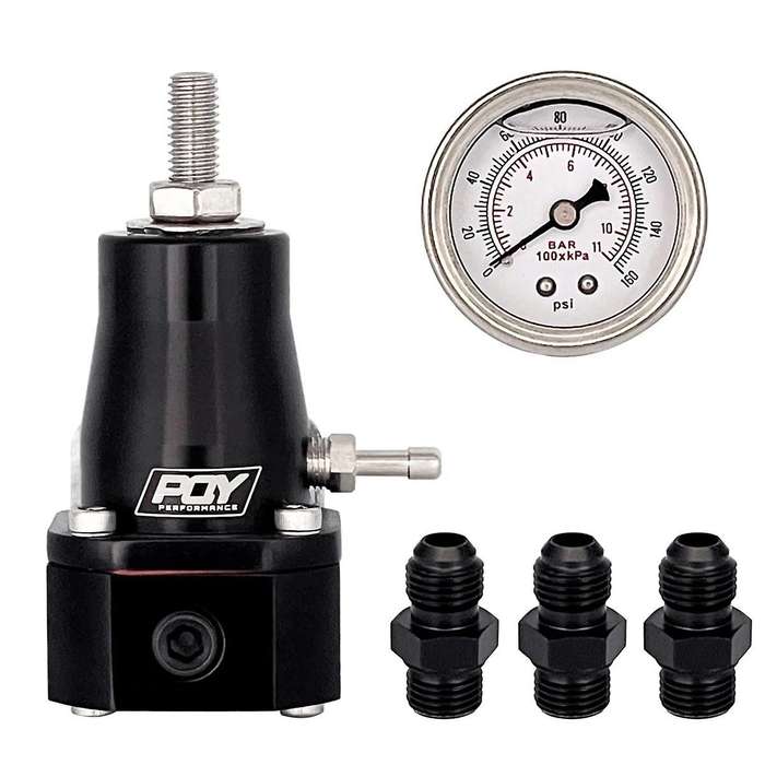 Adjustable 30-70 PSI EFI Fuel Pressure Regulator Kit W/ Oil Gauge AN6 Fittings
