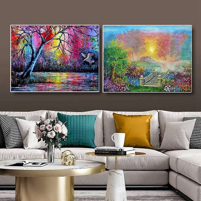 Adult 6-Piece DIY 5D Kit, Art, Wall Decoration, Sunset Beach Tree Landscape Painting