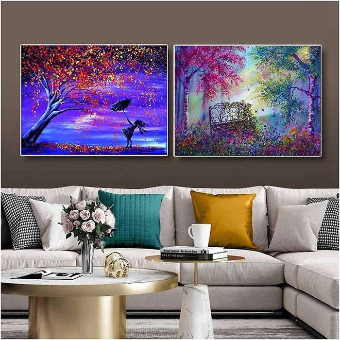 Adult 6-Piece DIY 5D Kit, Art, Wall Decoration, Sunset Beach Tree Landscape Painting