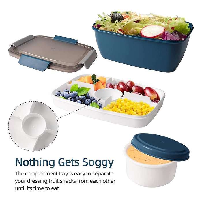 Adult Lunch Box, 2000 Ml, Lunch Box with Compartments, 2-tier Salad Box to Go, , Sustainable, Leak-