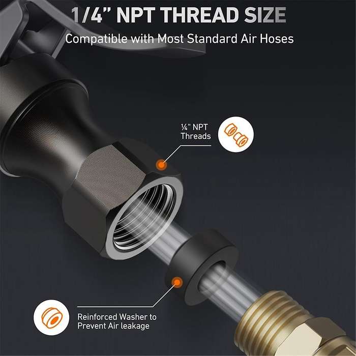 Air Chuck Open Flow Double Jaws Lock on Tire Chuck with Clips for Inflator Gauge Compressor Accessor