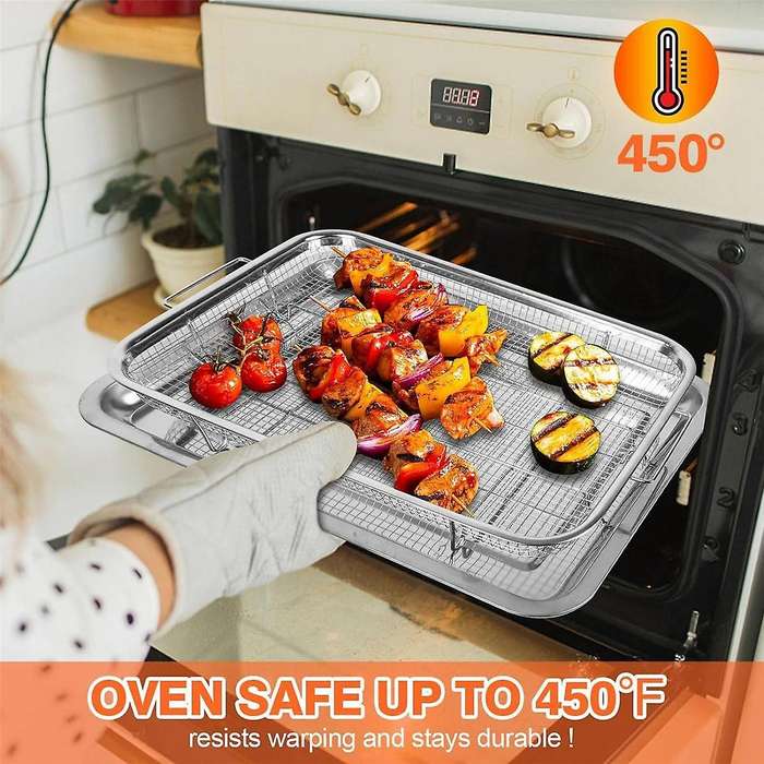 Air Fryer Basket for Oven Stainless Steel, Air Fryer Accessories Oven Rack and Crisper Tray, Nonstic