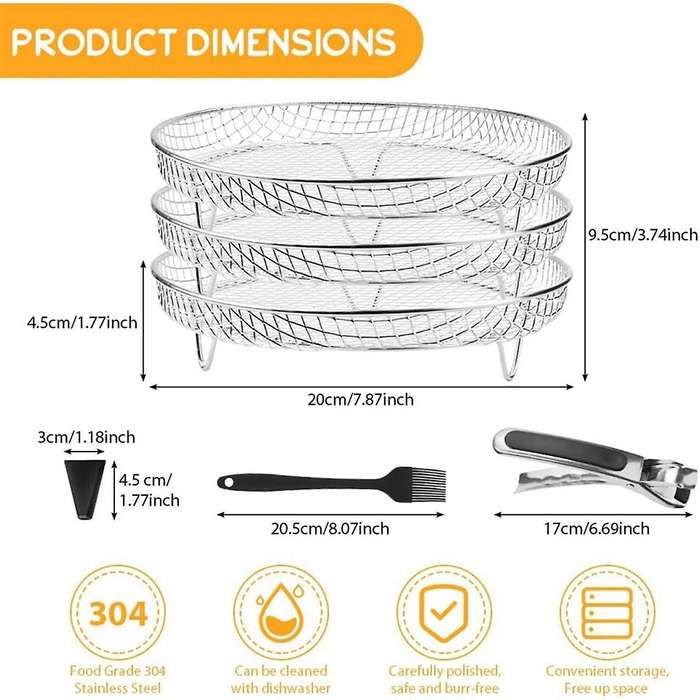 Air Fryer Rack Round 3 Layer Stackable Dehydrator Racks Stainless Steel Air Fryer Basket Tray Air Fr