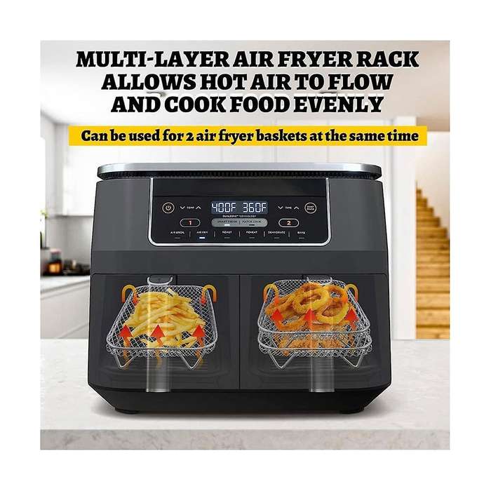 Air Fryer Rack for Ninja Dual Air Fryer, Stackable Stainless Steel Dehydrator Rack, Rectangle Air Fr