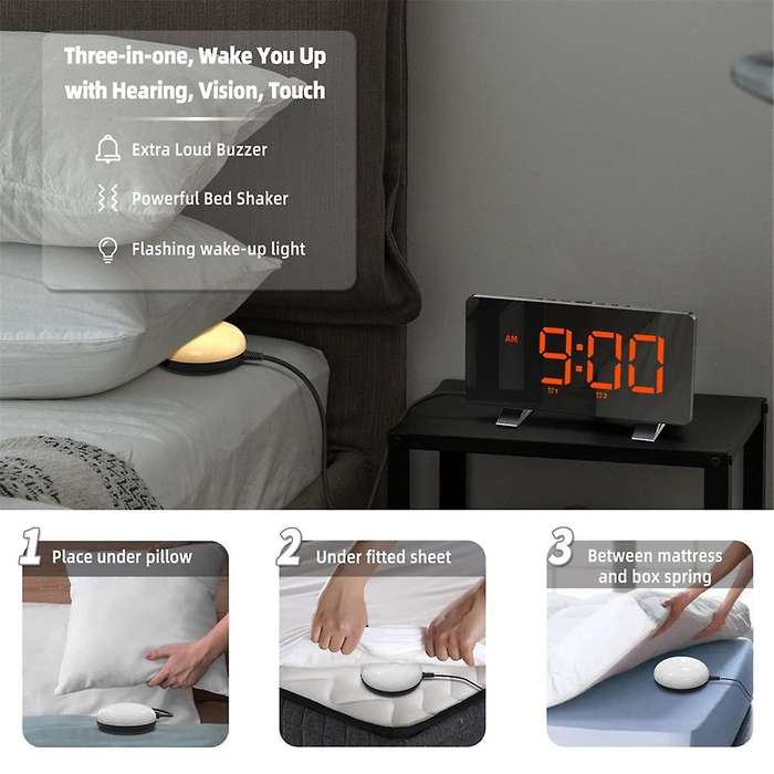 Alarm Clock for Heavy Sleepers Adults, Vibrating Alarm Clock with Bed Shaker, Large Display, Wake U