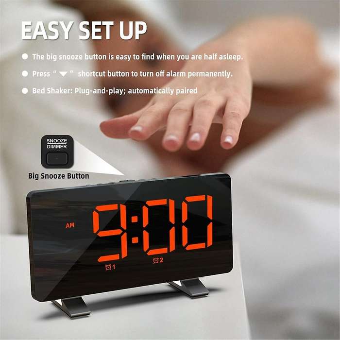 Alarm Clock for Heavy Sleepers Adults, Vibrating Alarm Clock with Bed Shaker, Large Display, Wake U