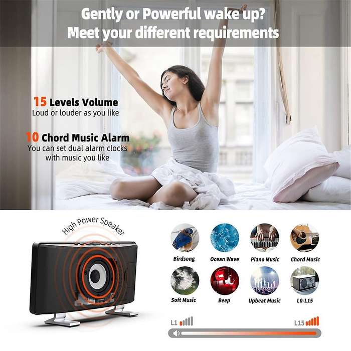 Alarm Clock for Heavy Sleepers Adults, Vibrating Alarm Clock with Bed Shaker, Large Display, Wake U