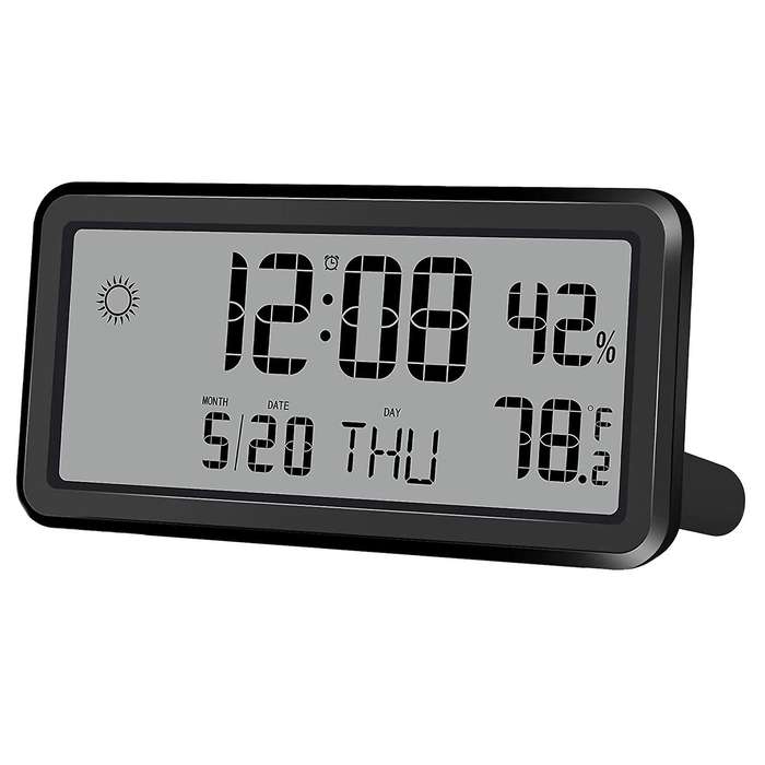 Alarm Clock for Bedroom,Digital Wall Clocks,With Date,Week,Indoor Temperature and Humidity,Battery