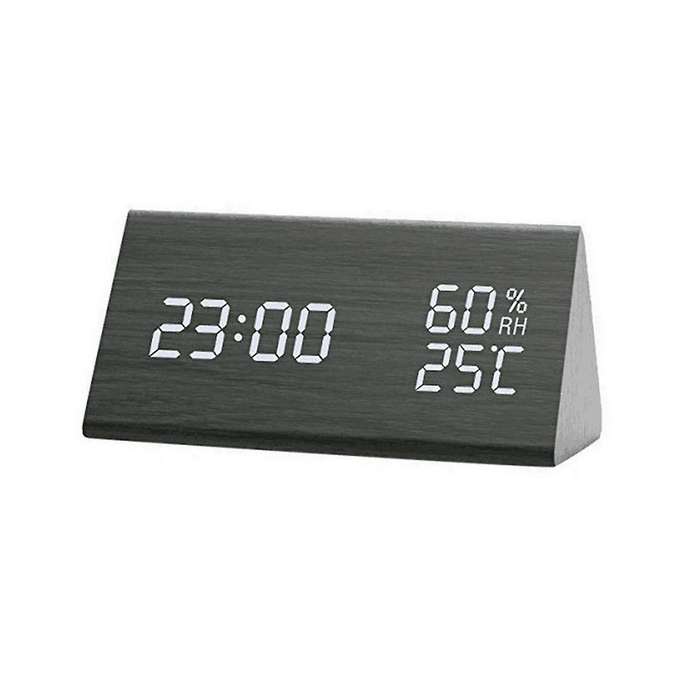 Alarm Clock Digital Wood, Led Table Clock with Humidity and Temperature Display Usb Power Connectio