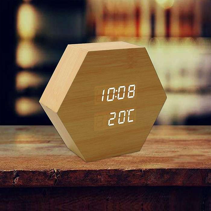 Alarm LED Clock Hexagon Multi-Function Digital Alarm Clock LED Eye Protection Bedroom Bedside Clock