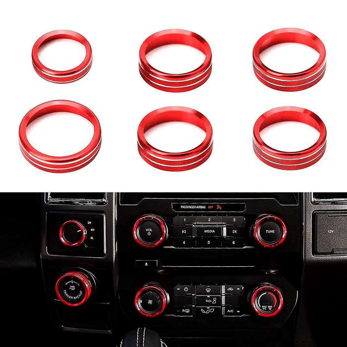 Aluminum AC Knob Cover for 2016-2020 Air Conditioner Switch CD Button Ring Trim Car Accessories, Red