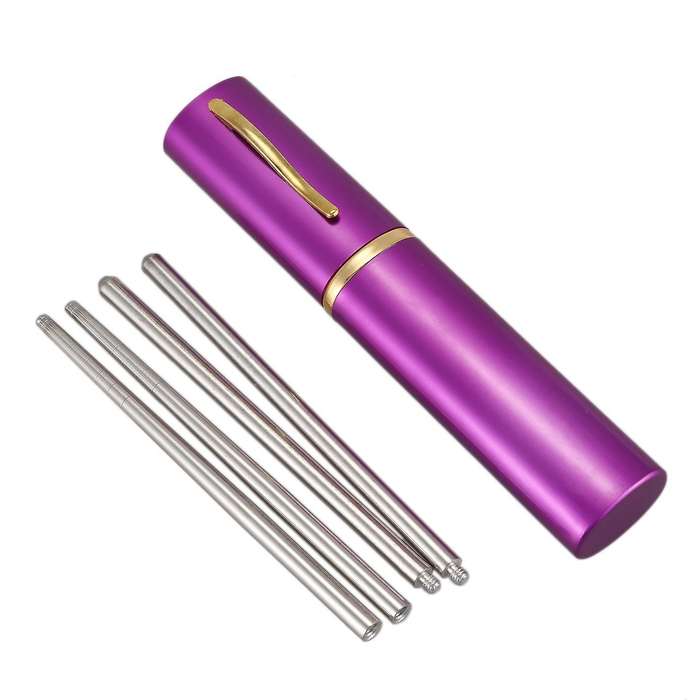 Aluminum Pen Shape Shell Stainless Steel Folding Travel Chopsticks,silver