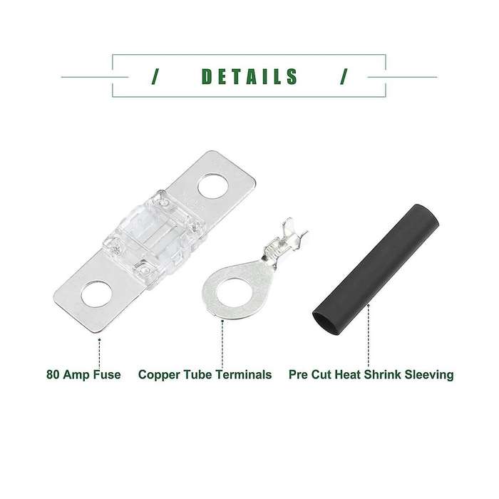 Ans Fuse Holder Kit for Dual Battery System, Fuse Holder, Tube Terminals, Pre Cut Heat Shrink Sleevi