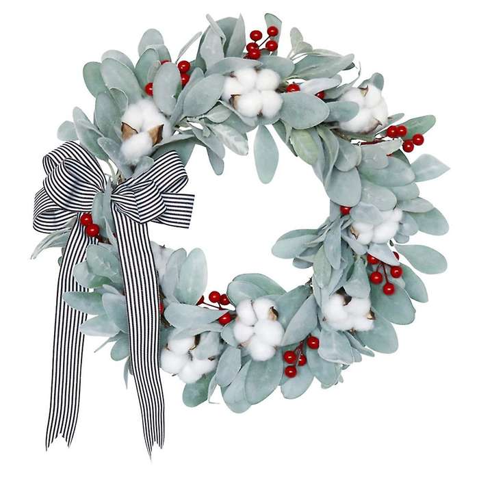 Artificial Cotton Wreath for Front Door Wall Window Fireplace Farmhouse Home Christmas Halloween Dec