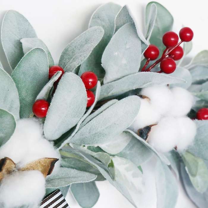 Artificial Cotton Wreath for Front Door Wall Window Fireplace Farmhouse Home Christmas Halloween Dec