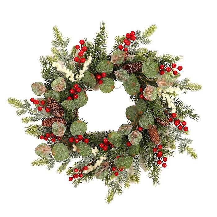 Artificial Eucalyptus Pine Berry Wreath for Front Door Wall Window Fireplace Farmhouse Home