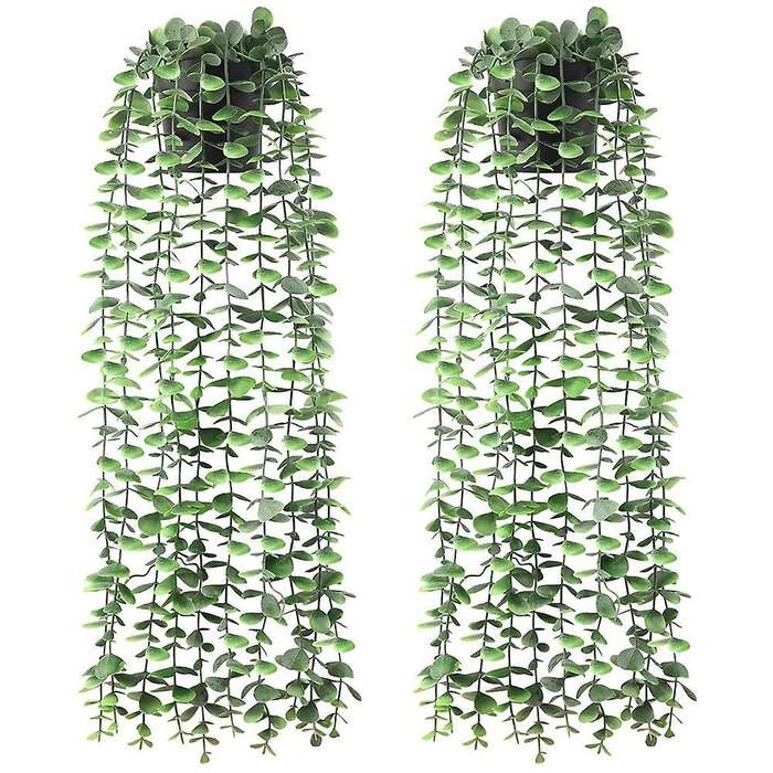 Artificial Hanging Plants 2 PCS Fake Eucalyptus Potted Plants Fake Plants Faux Greenery Vines for Wa