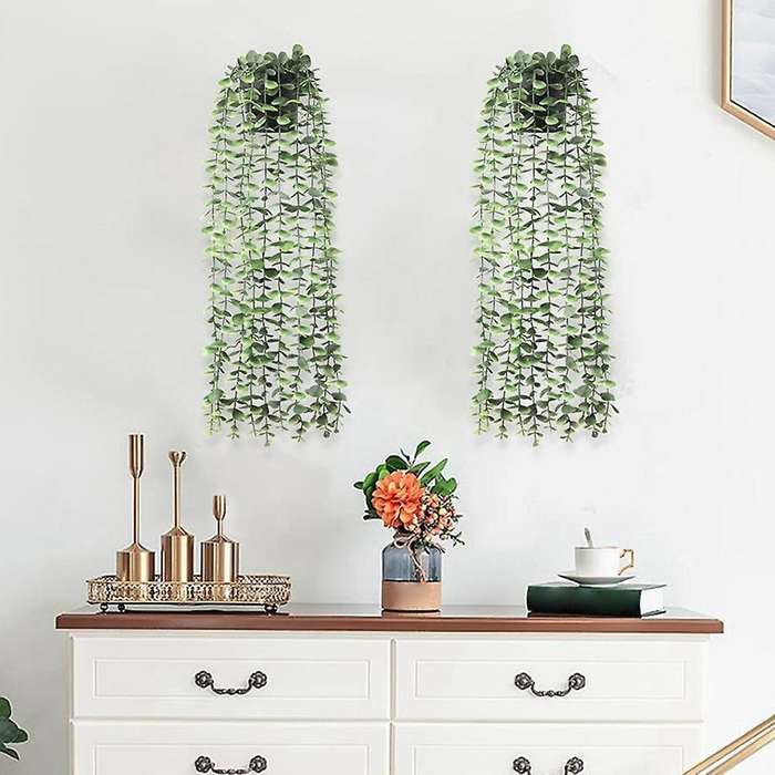 Artificial Hanging Plants 2 PCS Fake Eucalyptus Potted Plants Fake Plants Faux Greenery Vines for Wa