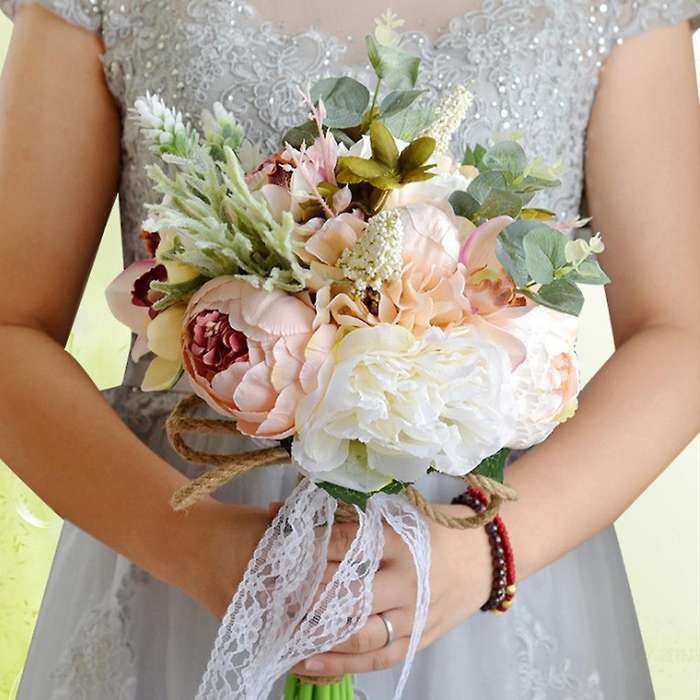 Artificial Peony Flower Bouquet for Bride Bridesmaid Handmade Wedding Bouquet Silk Bridal Bouquet H