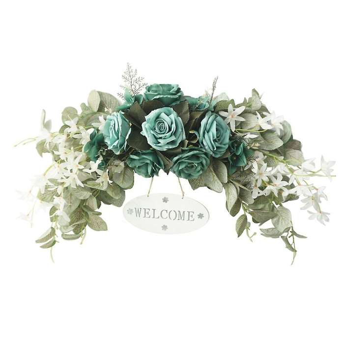 Artificial Rose Flower Wedding Lintel Decorative with Welcome Sign Hanging Faux Flower Branches A