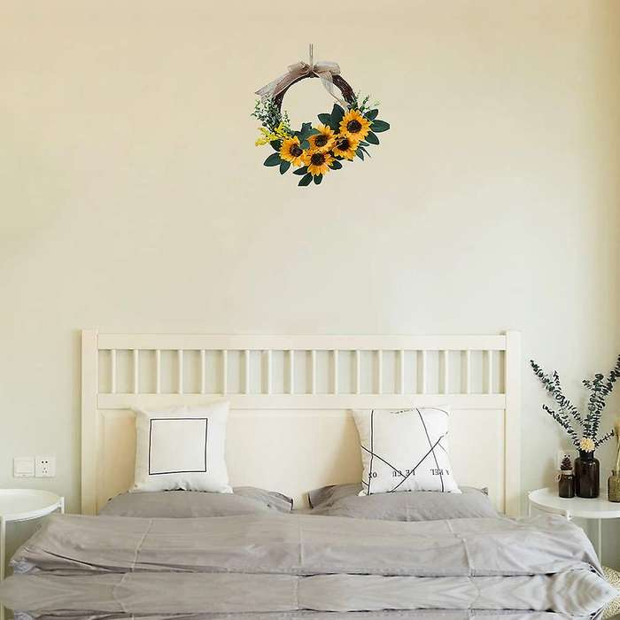 Artificial Sunflower Mini Wreath, Spring Summer Wreath for Front Door Wall Window Wedding Party Farm